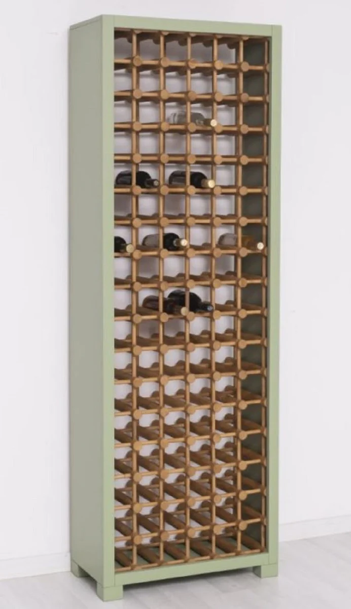 Casa Padrino armario de vino de madera maciza de estilo campestre verde / natural 68 x 35 x A. 200 cm - Estante de vino de madera maciza en estilo campestre - Mueble bar de estilo campestre