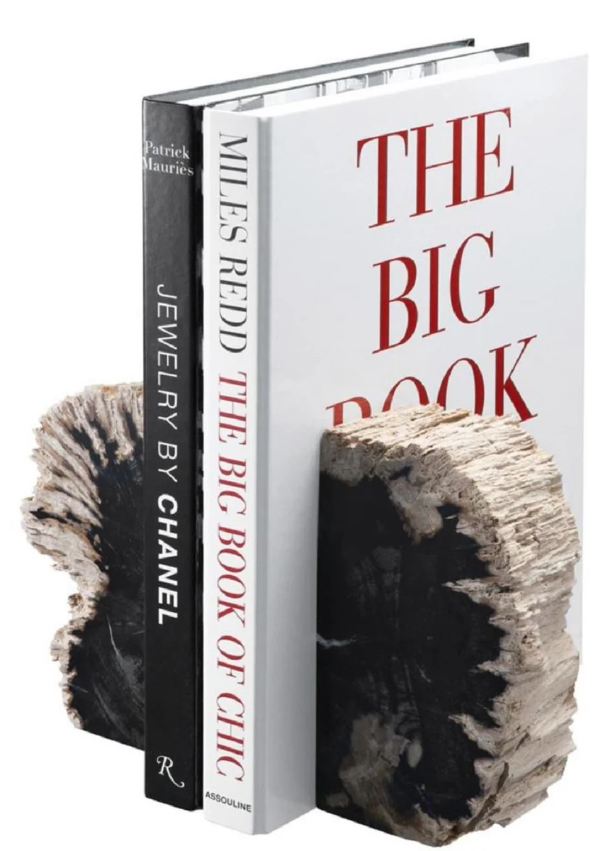 Casa Padrino conjunto de soporte de libro de lujo de madera petrificada negro / natural 11 x 8 x H. 20 cm - Colección de Lujo