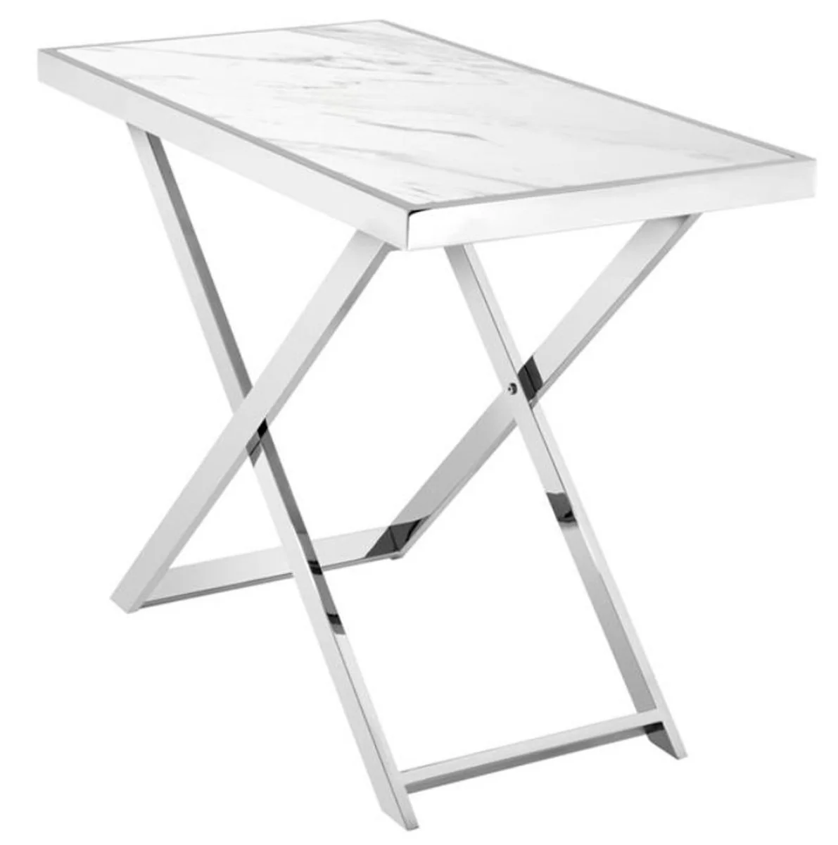 Casa Padrino consola de acero inoxidable con tapa de m¨¢rmol blanco 110 x 60 x H. 87 cm - mobiliario de sala de estar de lujo