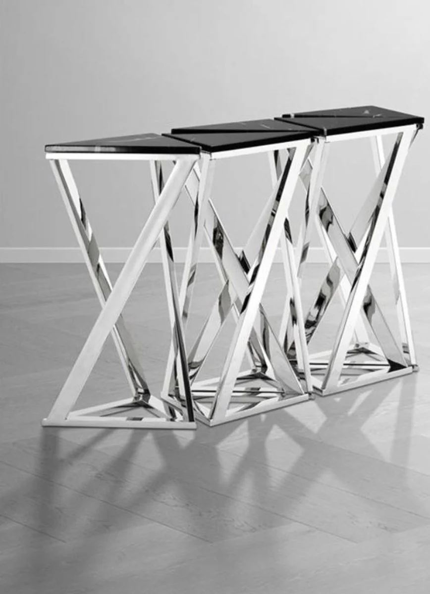 Casa Padrino consola de lujo juego de 5 en plata con mármol negro 143 x 41 x H. 80,5 cm - muebles de hotel de diseño