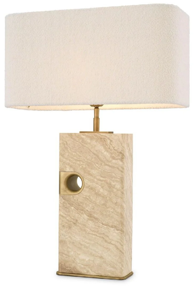 Casa Padrino lámpara de mesa de lujo beige / latón antiguo / crema 46 x 22 x A. 68 cm - Lámpara de escritorio de travertino con pantalla rectangular - Lámparas de lujo - Colección de lujo