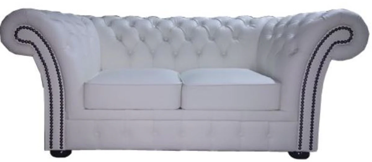 Casa Padrino Chesterfield sof¨¢ genuino cuero 2 plazas blanco 170 x 90 x H. 80 cm - Colecci¨®n de Lujo