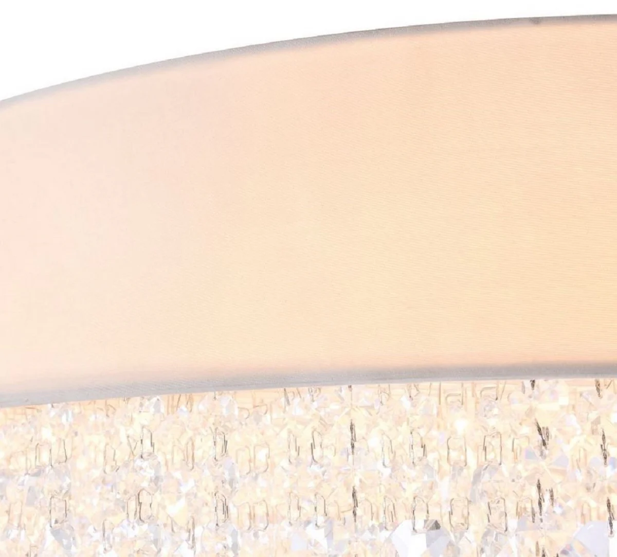 Casa Padrino lámpara colgante plata / blanco Ø 60 x H. 21 cm - Lámpara Redonda Excepcional con Marco de Metal y Cubierta de Tela