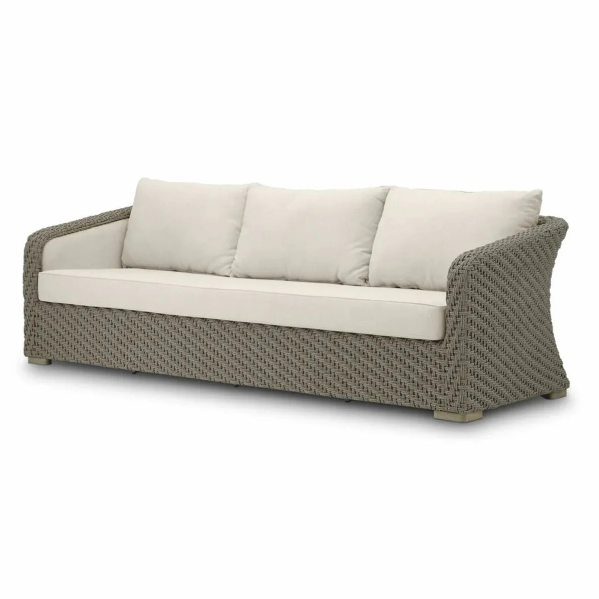 Casa Padrino sof¨¢ de jard¨ªn de lujo de rat¨¢n artificial gris / arena 254 cm - Muebles de jard¨ªn