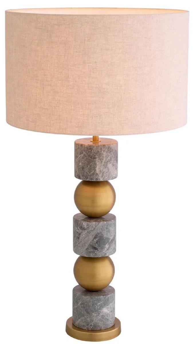 Casa Padrino lámpara de mesa de lujo latón antiguo / gris / crema Ø 50 x A. 92,5 cm - Lámpara de escritorio con pantalla redonda - Lámparas de mesa de lujo - Lámparas de escritorio de lujo