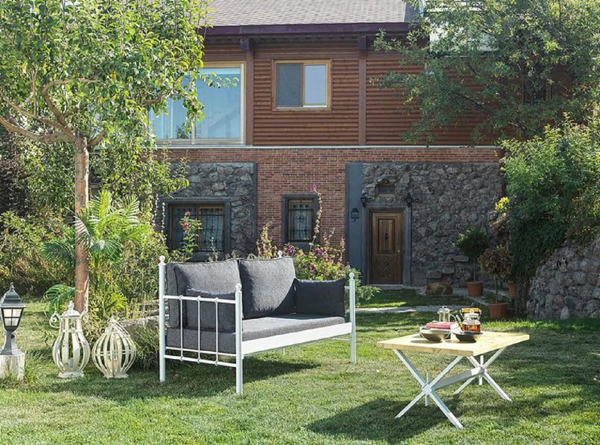 Casa Padrino sofá de jardín Art Nouveau blanco / gris oscuro 140 x 70 x A. 92 cm - Sofá de Jardín - Sofá de Terraza - Muebles de Jardín y Terraza Art Nouveau