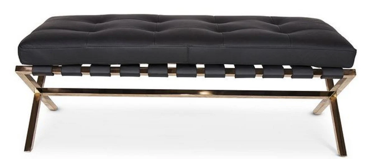 Casa Padrino banco de lujo negro / oro rosa 120 x 45 x H. 40 cm - Banco de Acero Inoxidable con Cuero Italiano - Portaequipajes - Muebles y Accesorios de Hotel