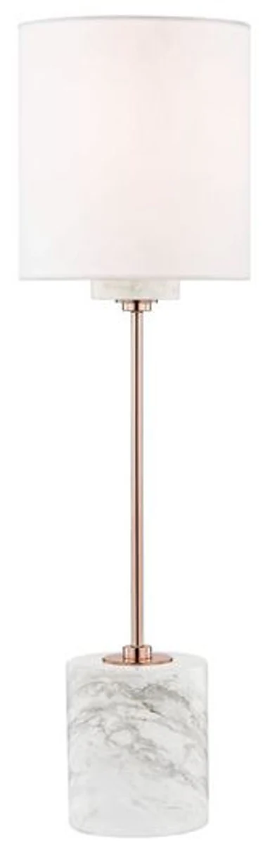 Casa Padrino lámpara de mesa de lujo cobre / blanco Ø 15,9 x A. 55,9 cm - Lámpara de mesa redonda moderna con pantalla de seda sintética y base de mármol