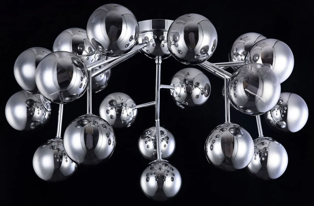 Casa Padrino Living Room Ceiling Lamp Silver Ø 75 x H. 25 cm - Ceiling Light with Spherical Lampshades