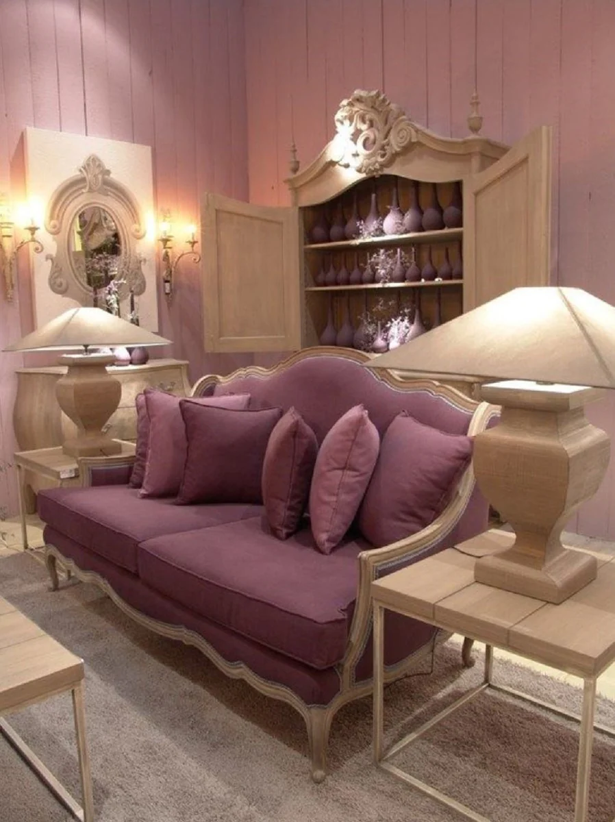 Casa Padrino sof¨¢ barroco de lujo p¨²rpura / beige antiguo 185 x 95 x A. 111 cm - Sof¨¢ de sal¨®n con cojines decorativos - Muebles barrocos nobles