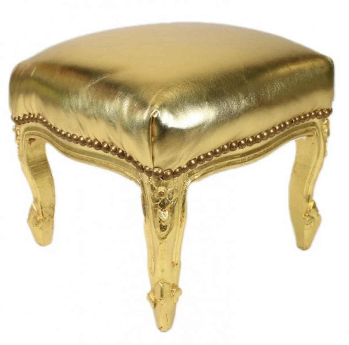 Casa Padrino barroco otomana de cuero de oro mirada / oro - Muebles antiguos - Heces
