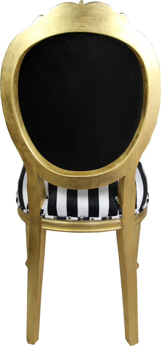 Pomp??s by Casa Padrino Luxury Barroco Dining Chair Black / White Stripes / Gold - Pink Lips - Pomp??ser Baroque Chair dise?ada por Harald Gl??ckler