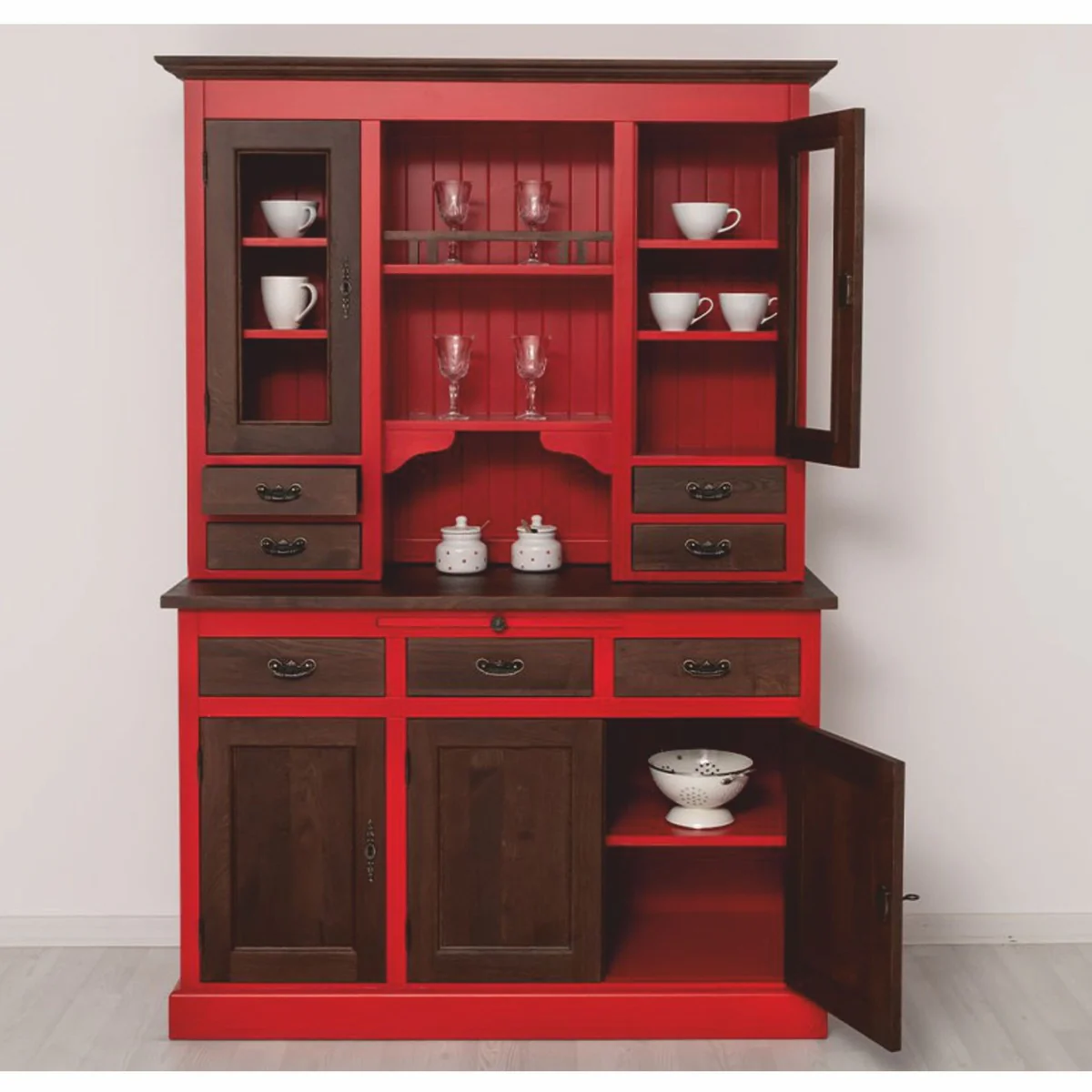Casa Padrino armario de comedor de estilo campestre rojo / marr¨®n oscuro 138 x 50 x A. 197 cm - Muebles de comedor
