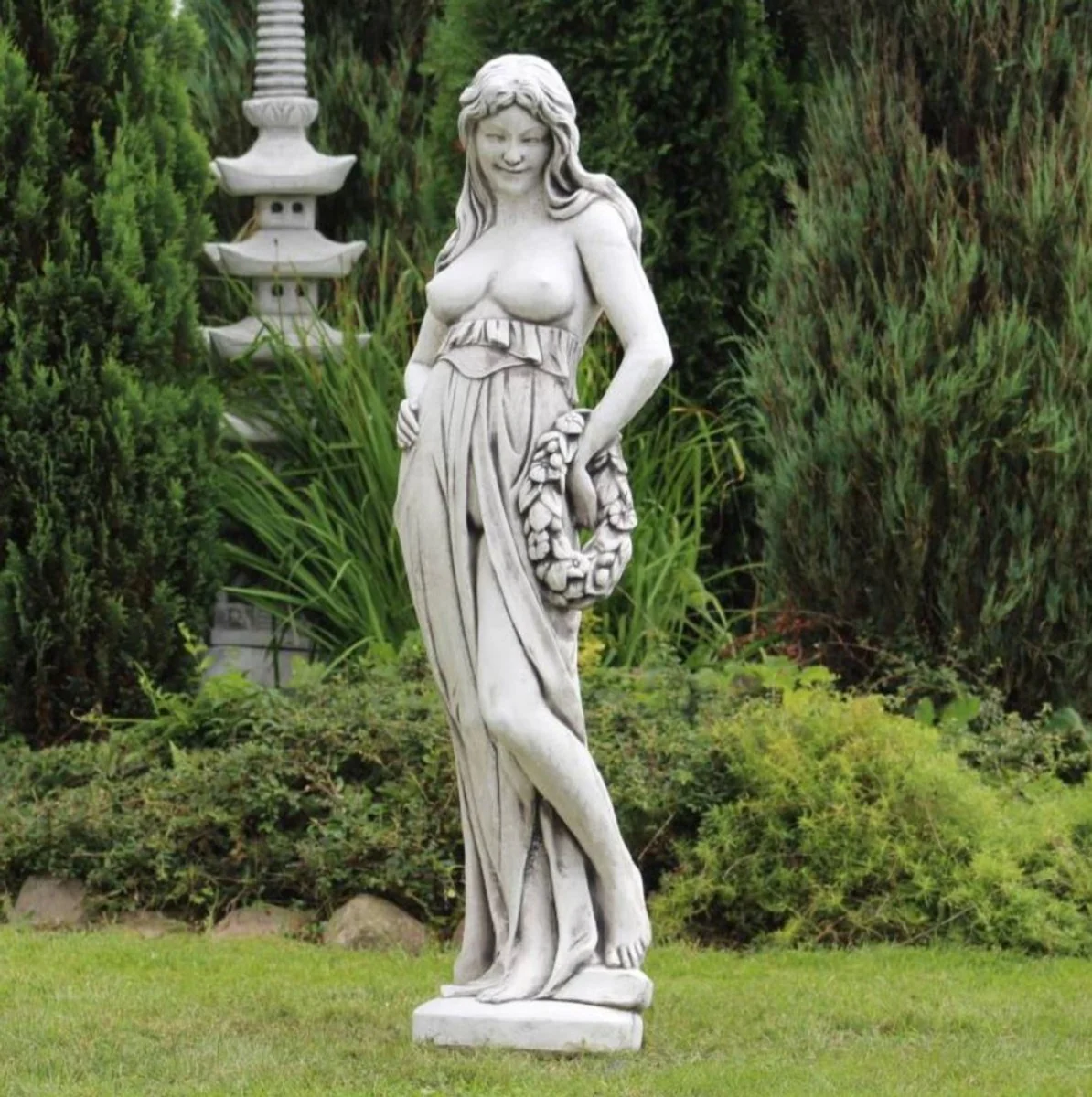 Casa Padrino Escultura de Decoración de Jardín Art Nouveau Mujer Gris A. 150 cm - Elegante Figura de Jardín - Accesorios de Decoración de Jardín Barrocos y Art Nouveau