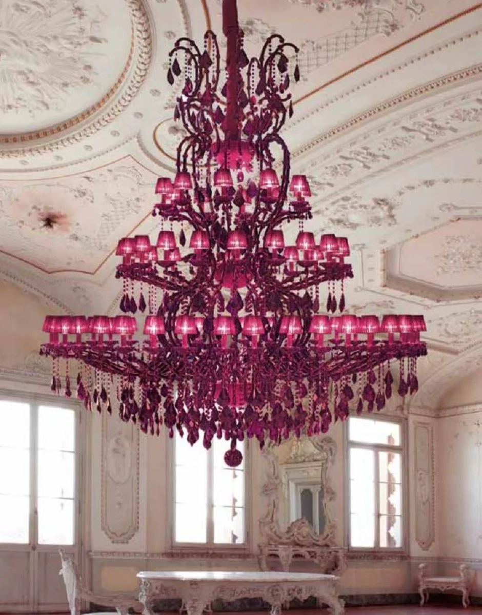 Casa Padrino araña de luces de cristal barroco de lujo púrpura Ø 290 x A. 300 cm - Gran lámpara de araña veneciana - Lámpara de castillo - Lámpara de palacio - Calidad de Lujo - Hecho en Italia