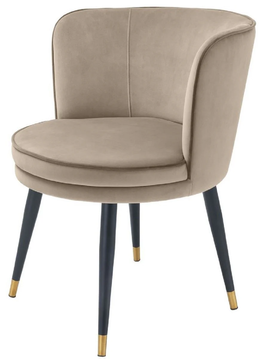 Casa Padrino silla de comedor de terciopelo de lujo con reposabrazos greige / negro / lat¨®n 62 x 62 x H. 76 cm - Silla de Cocina Giratoria - Silla Giratoria - Silla Retro Vintage - Muebles de Comedor