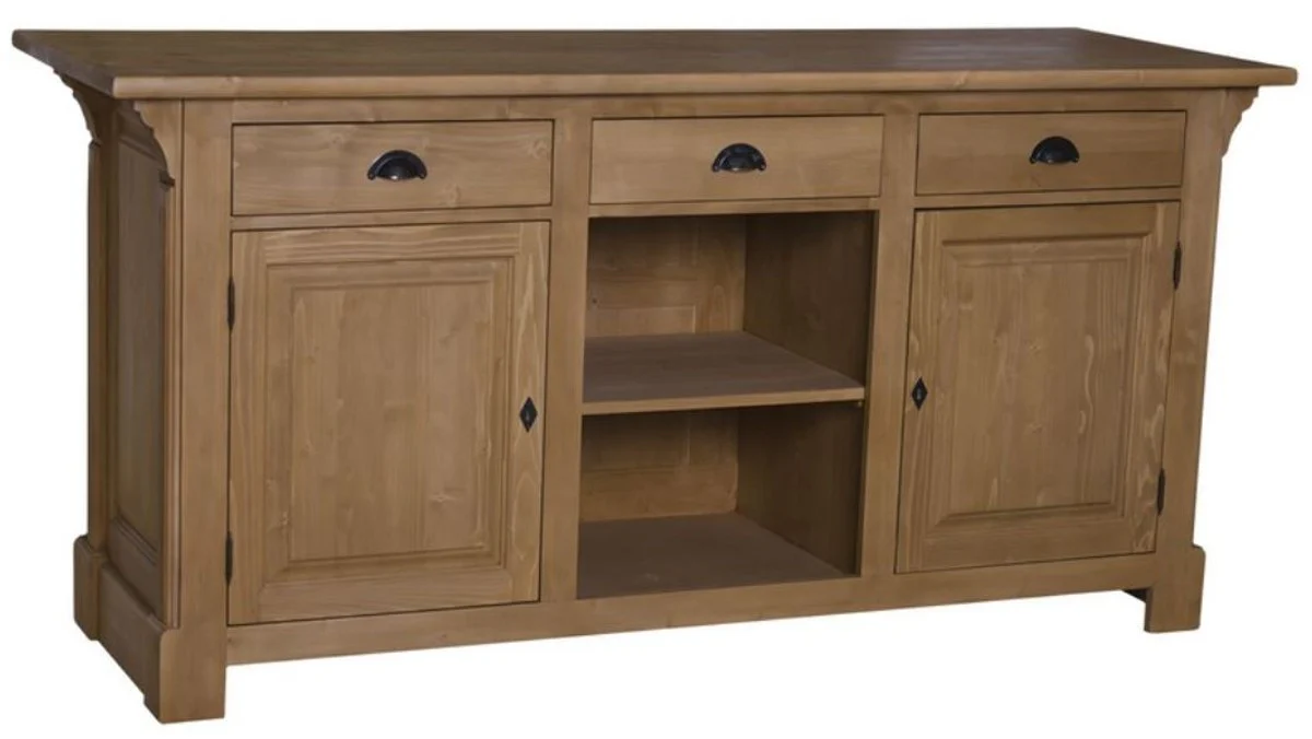Casa Padrino mostrador de estilo country marrón 191 x 68 x H. 95 cm - Mesa de Madera Maciza con 2 Puertas y 3 Cajones