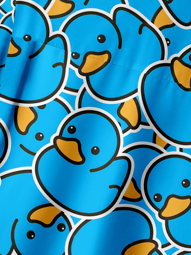 Yellow Duck Chest Pocket Short Sleeves Casual Shirt