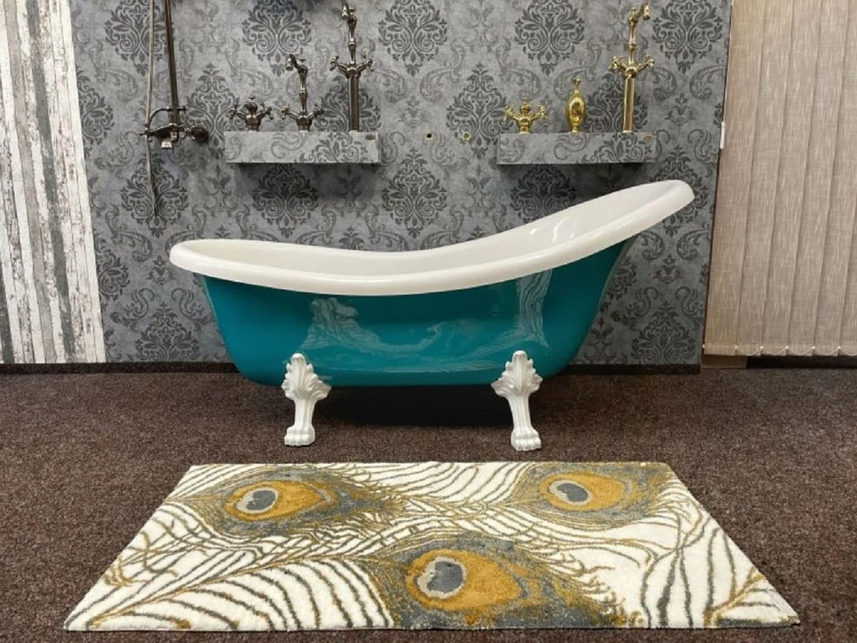 Casa Padrino bañera Art Nouveau de lujo turquesa / blanco 174 x 83 x A. 81 cm - Bañera retro independiente con pies de león - Muebles de baño retro