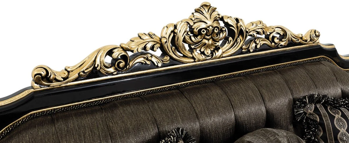 Casa Padrino conjunto de sala de estar barroco de lujo gris / negro / oro - 2 Sof¨¢s y 2 Sillones y 1 Mesa de Centro - Muebles de Sal¨®n Barrocos Adornados