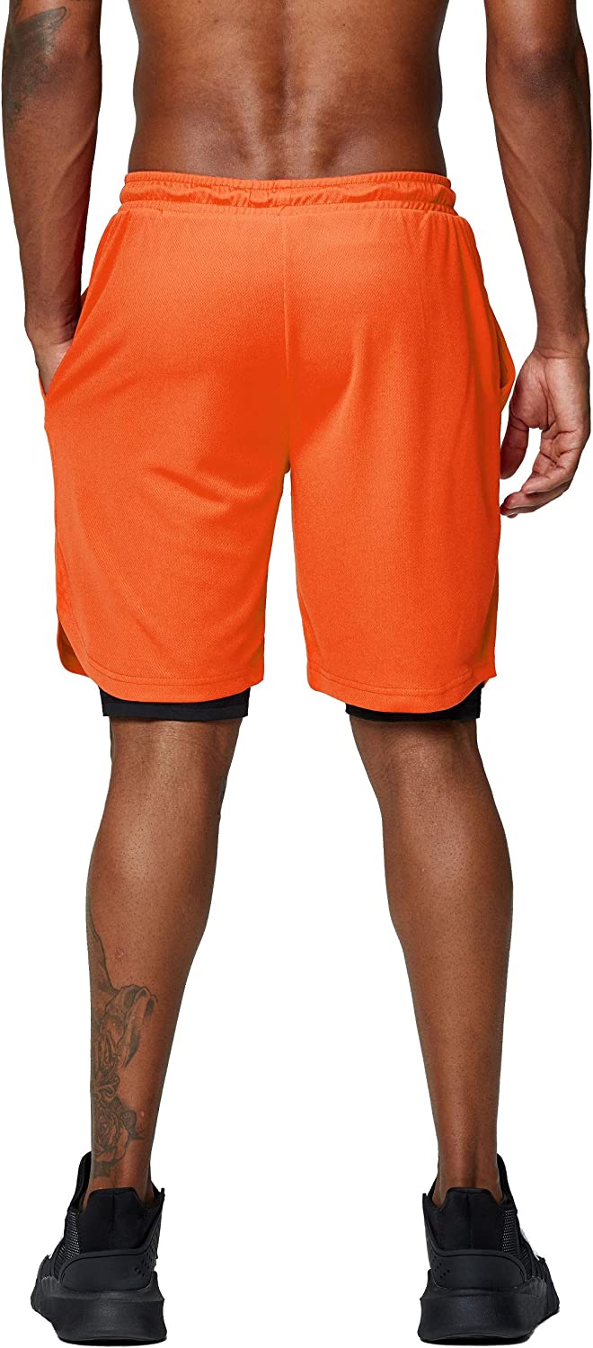 Men's 2 in 1 Running Shorts Gym Workout Quick Dry Mens Shorts with Phone Pocket