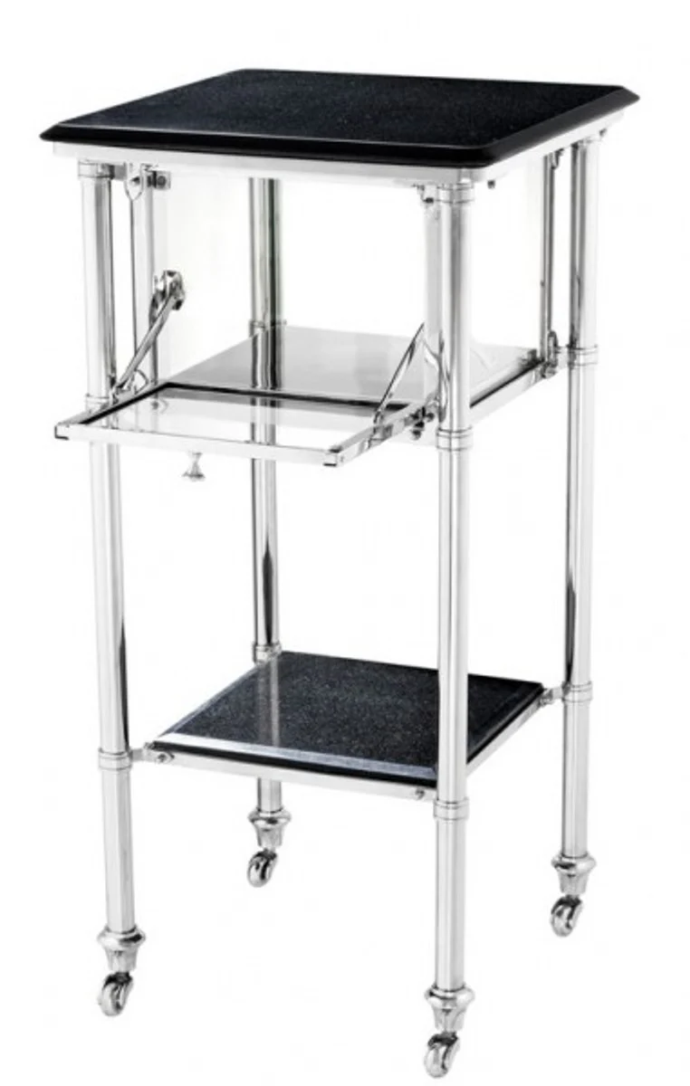 Casa Padrino luxury Bar Trolley trolley stainless steel with glass tray and granite slabs - Luxury Hotel & Restaurant Furniture Side