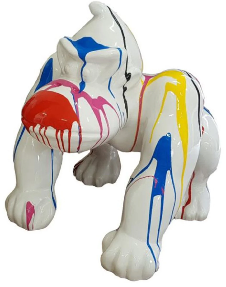 Casa Padrino figura decorativa de diseño mono gorila blanco / multicolor A. 70 cm - Escultura decorativa resistente a la intemperie - Decoración Salón Terraza Jardín