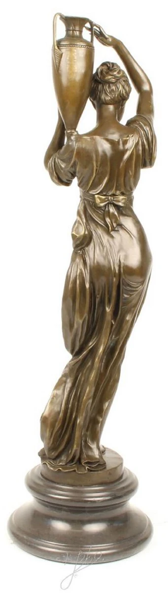 Casa Padrino Art Nouveau Bronce Figura Mujer con Urna Bronce / Gris 21,5 x 21,5 x H. 74,5 cm - Decoración Elegante con Base de Mármol