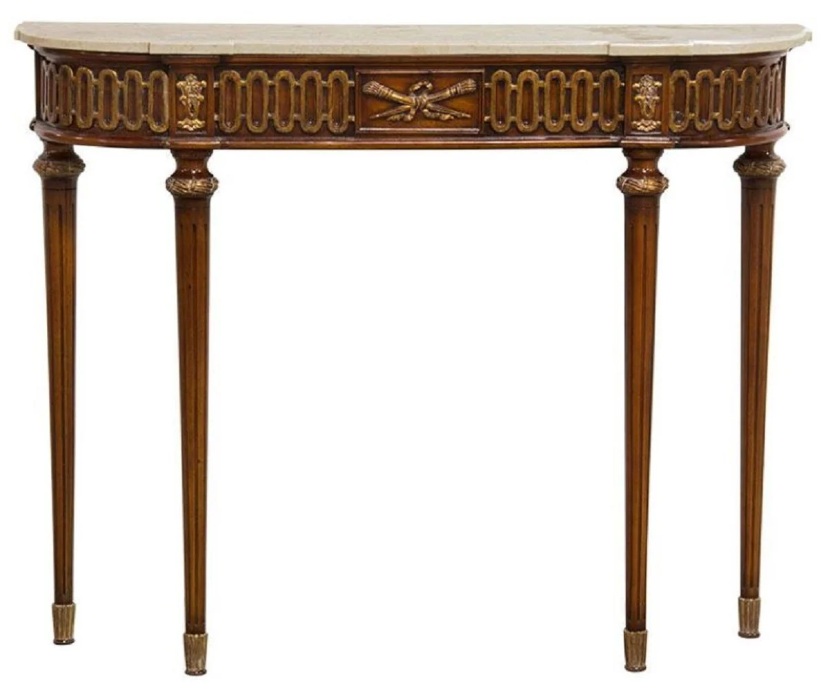 Casa Padrino consola barroco de lujo marr¨®n / oro / crema - Consola de madera maciza hecha a mano con elegantes decoraciones y tapa de m¨¢rmol - Muebles Barrocos