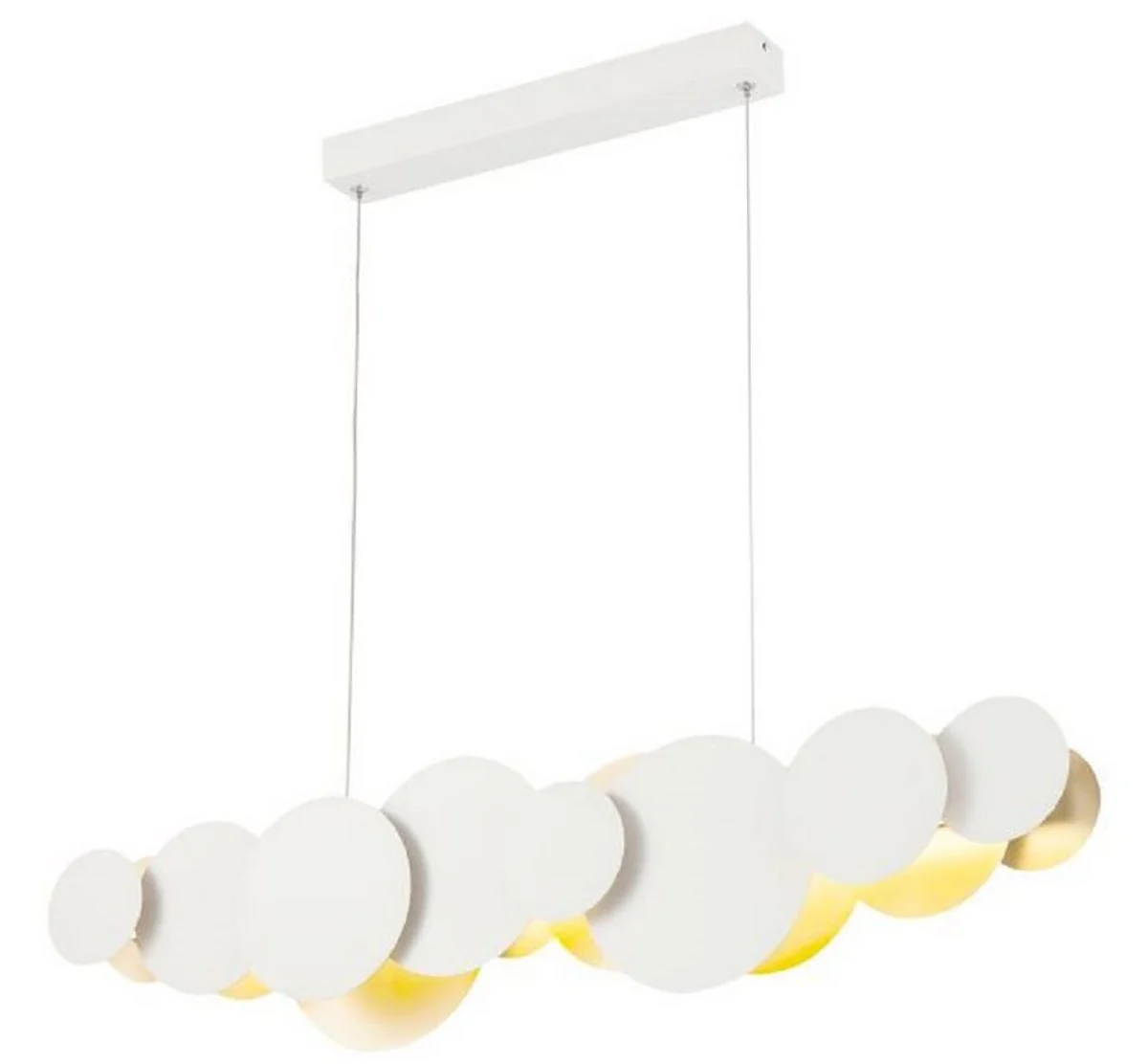 Casa Padrino Lámpara Colgante LED de Diseño Blanco / Oro 82 x 8 x H. 38 cm - Lámpara Colgante de Lujo