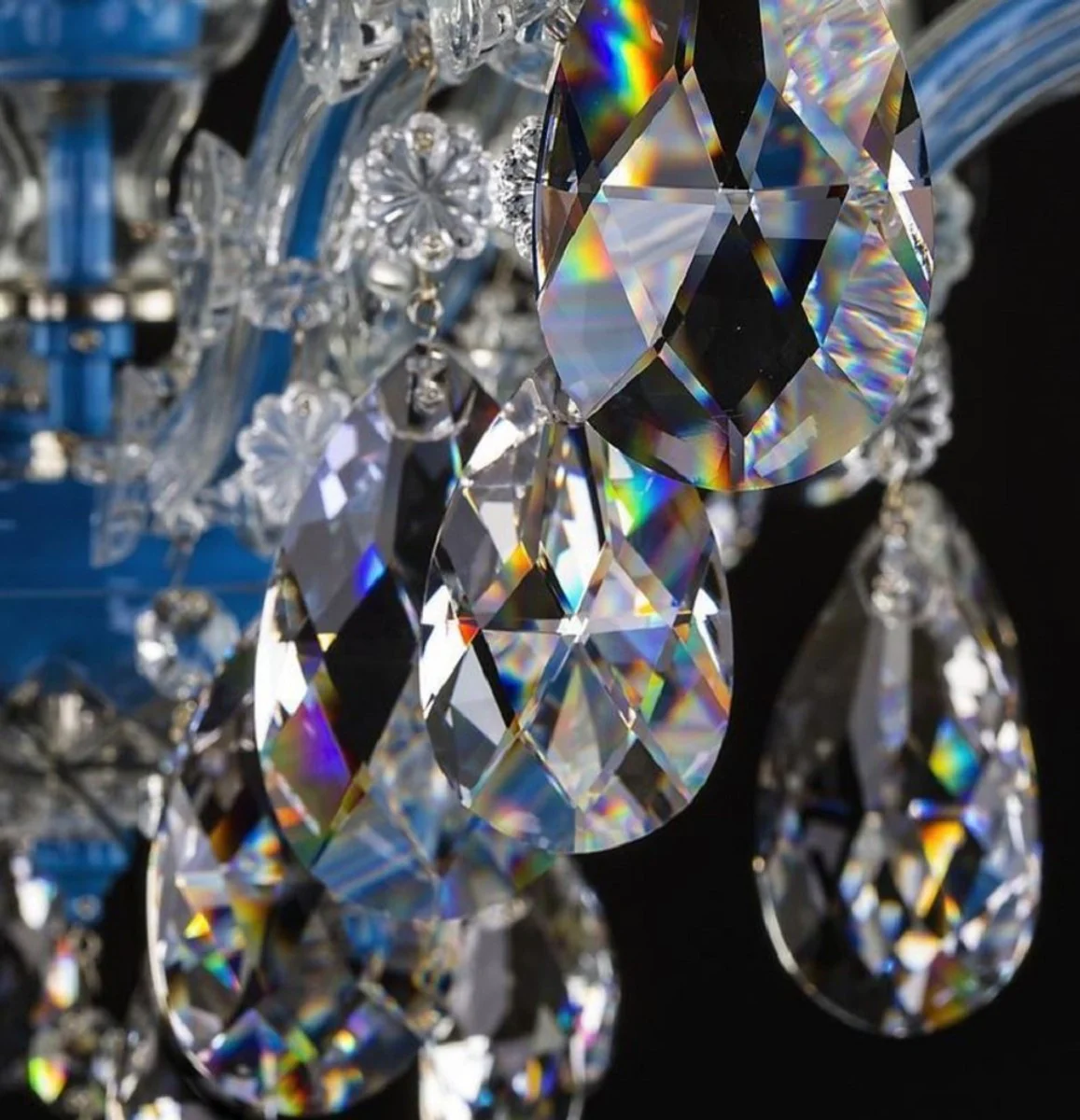 Casa Padrino lámpara de araña barroco de lujo azul Ø 73 x A. 79 cm - Magnífica araña de luces con cristal de Bohemia - Lámpara de Araña de Hotel y Restaurante