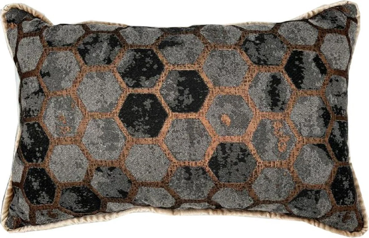 Casa Padrino cojín de lujo gris / cobre 55 x 35 cm - Cojín decorativo - Cojín decorativo rectangular - Decoración de salón - Accesorios decorativos de lujo - Decoración de lujo