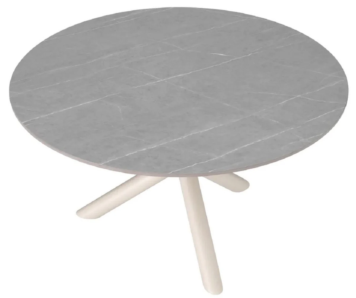 Casa Padrino mesa de jard¨ªn de lujo gris / arena ? 130 x A. 74,5 cm - Mesa de jard¨ªn redonda con tablero de cer¨¢mica - Muebles de jard¨ªn y terraza - Muebles de exterior de lujo