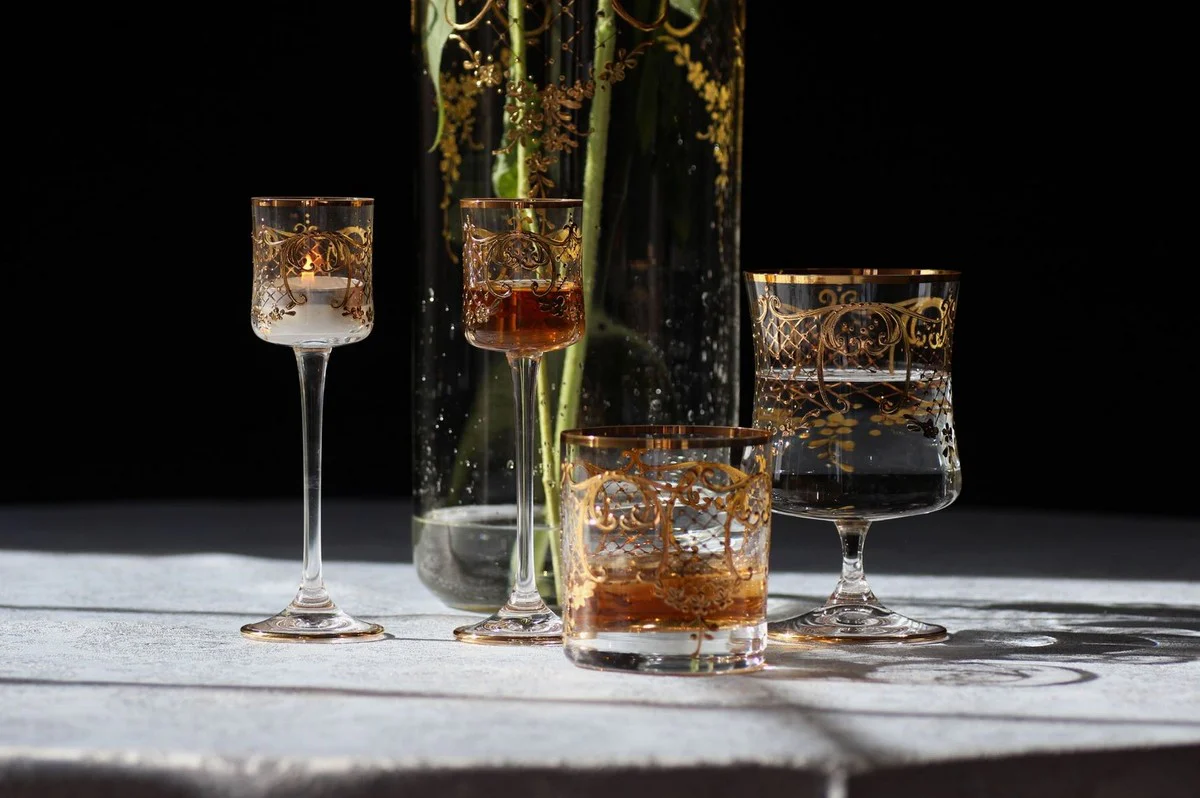 Casa Padrino conjunto de 6 vasos de licor barroco de lujo oro ? 6 x A. 17,5 cm - Vasos de licor hechos a mano y pintados a mano - Accesorios para Hoteles y Restaurantes - Calidad de Lujo