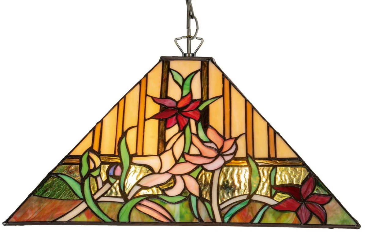 Casa Padrino Lámpara Colgante Tiffany de Lujo Multicolor 40 x 40 x H. 85 cm - Lámpara Colgante Tiffany con Vidrio Hecha a Mano