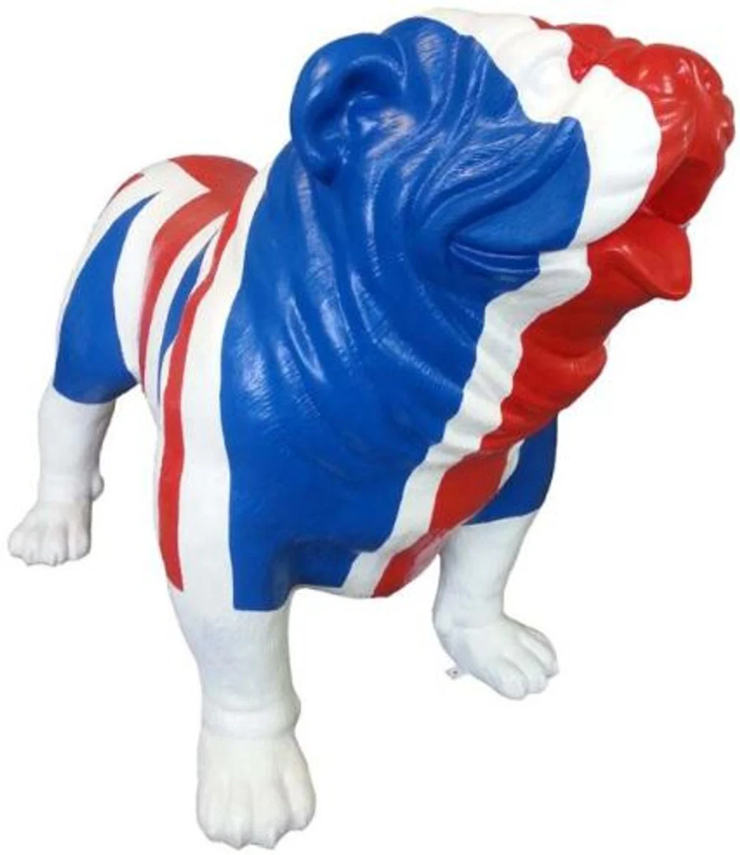 Casa Padrino figura de decoración de diseño perro bulldog con bandera del reino unido inglaterra azul / blanco / rojo 180 x A. 174 cm - Figura decoracion enorme - Escultura decoracion jardin - Figura Jardin