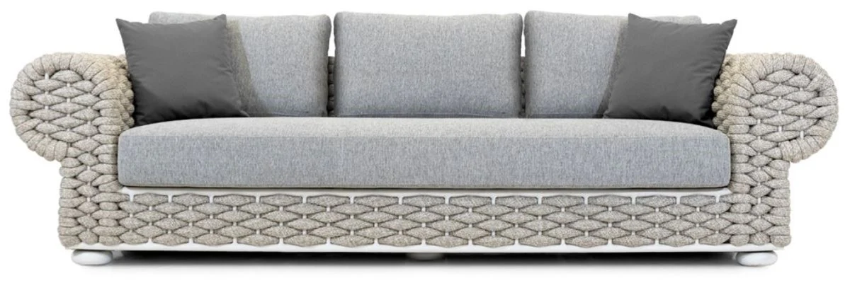 Casa Padrino sof¨¢ de jard¨ªn de lujo de 3 plazas gris / beige / blanco 258 cm