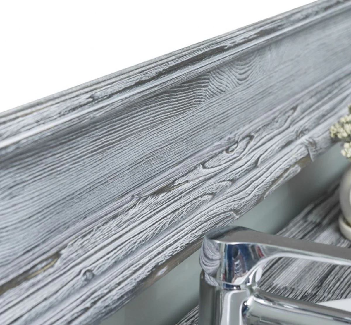 Casa Padrino Conjunto de Baño de Estilo Campestre Blanco / Gris - 1 Gabinete del Fregadero Doble y 1 Espejo de Pared - Muebles de Baño de Madera Maciza en Estilo Campestre