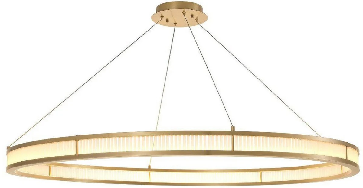 Casa Padrino lámpara de araña LED de lujo latón antiguo / blanco Ø 139 cm - Lámpara de araña redonda moderna - Lámpara de Araña de Salón - Lámpara de Araña de Hotel