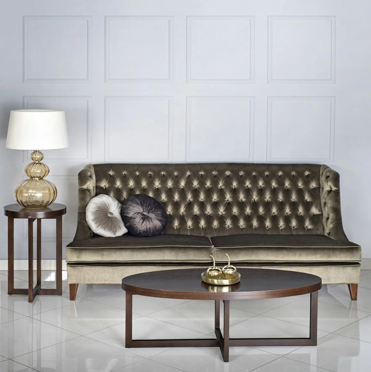 Casa Padrino sof¨¢ de 3 plazas Chesterfield de lujo verde / marr¨®n 230 x 95 x A. 102 cm - Sof¨¢ de sal¨®n moderno - Muebles de Sal¨®n Chesterfield de Lujo