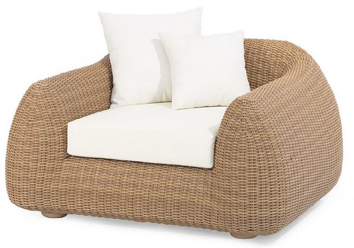 Casa Padrino sillón de jardín de lujo natural / blanco 128 x 118 x A. 72 cm - Sillón resistente a la intemperie tejido a mano - Muebles sillón de jardín de terraza - Calidad de Lujo