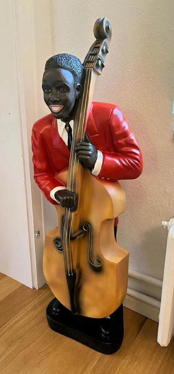 Casa Padrino figura decorativa de lujo contrabajista multicolor 36 x 30 x A. 110 cm - Escultura decorativa de resina sint¨¦tica - Accesorios decorativos
