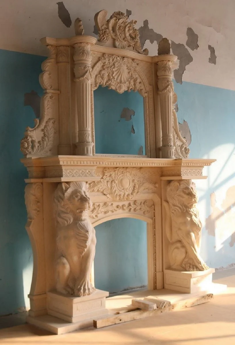 Casa Padrino marco de chimenea de m¨¢rmol barroco de lujo beige 260 x A. 350 cm