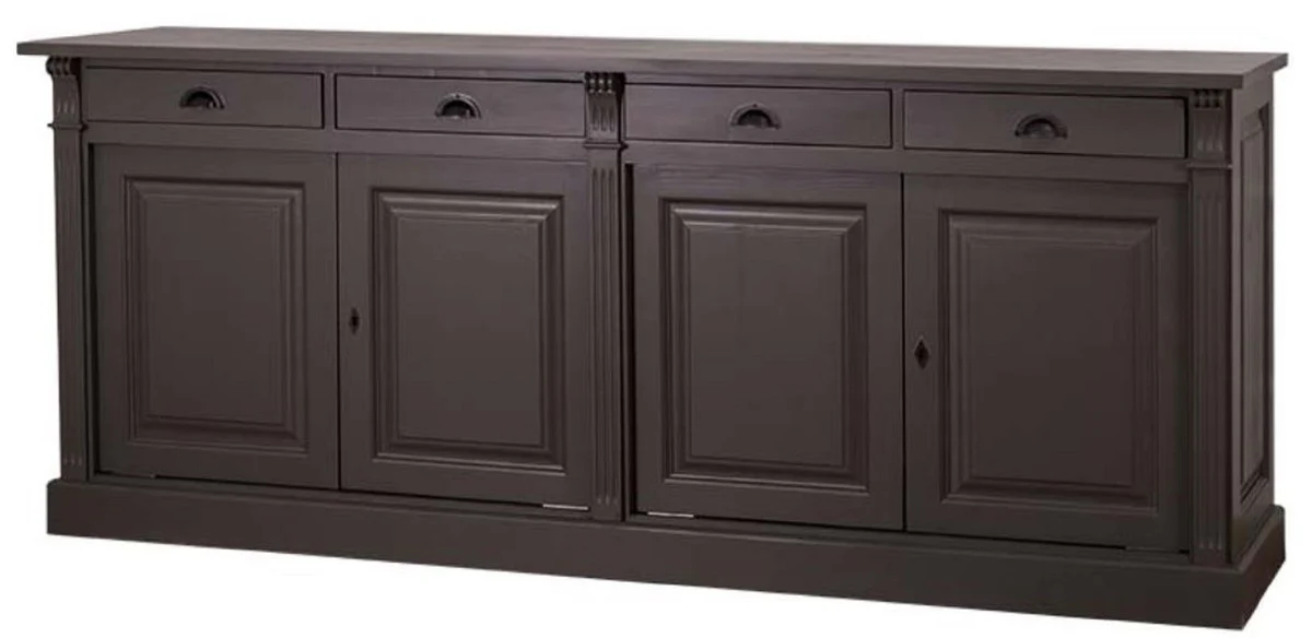 Casa Padrino armario de cocina de estilo campestre con 4 puertas y 4 cajones negro 219 x 51 x H. 90 cm - Armario de Madera Maciza - Muebles de Estilo Campestre