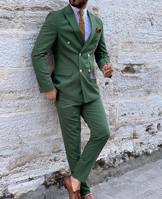 Business Solid Lapel Collar Double Breasted Blazer & Pants 2Pcs Set