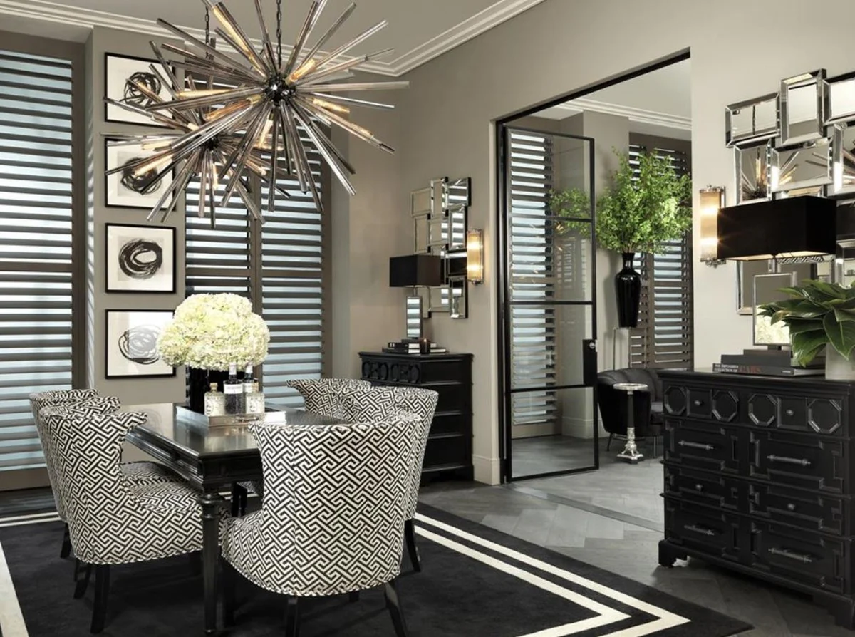 Casa Padrino sillón en negro / blanco 66 x 60 x H. 91 cm - sillones de lujo