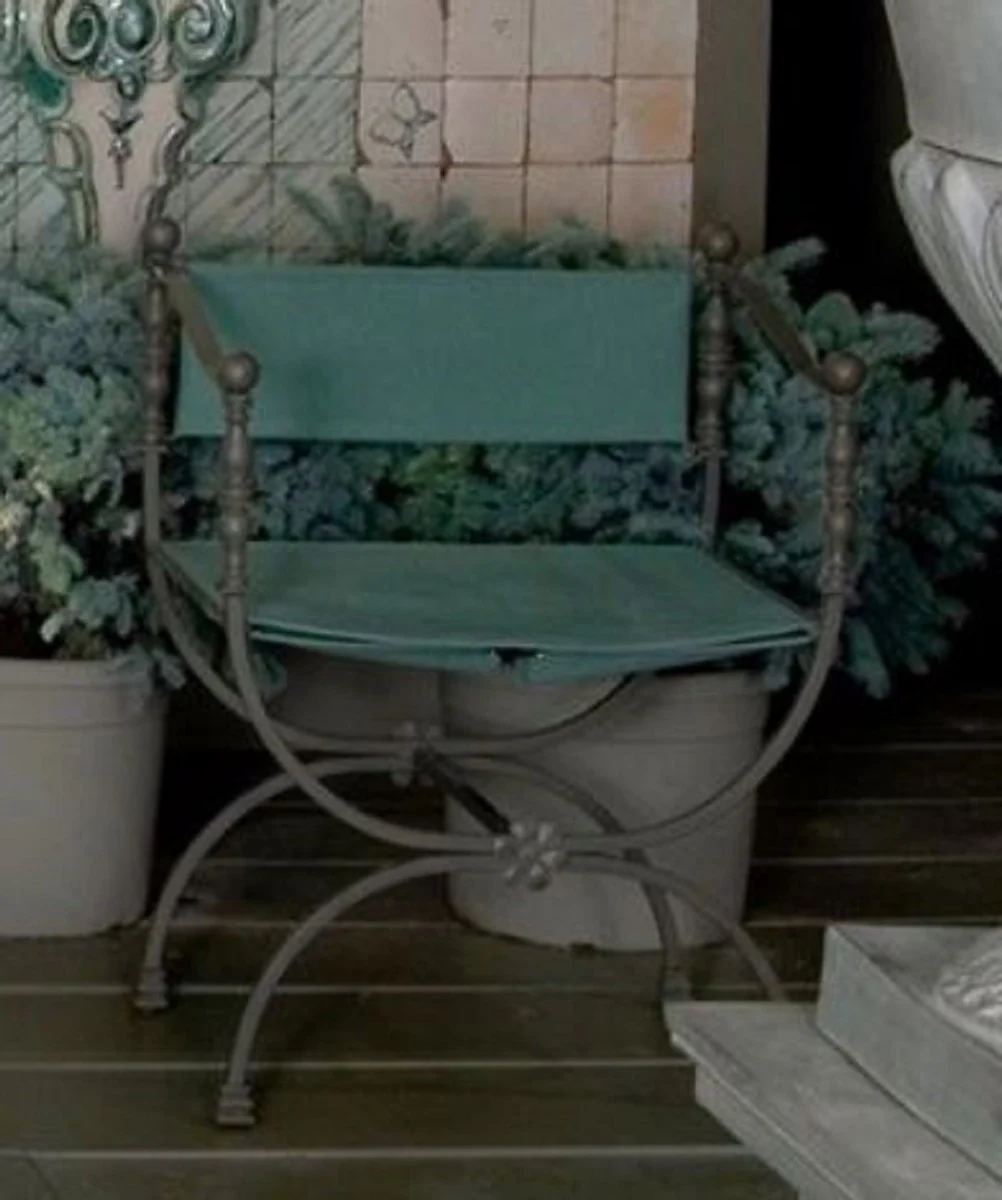 Casa Padrino silla de jard¨ªn Art Nouveau de lujo de hierro forjado con reposabrazos gris / verde A. 80 cm