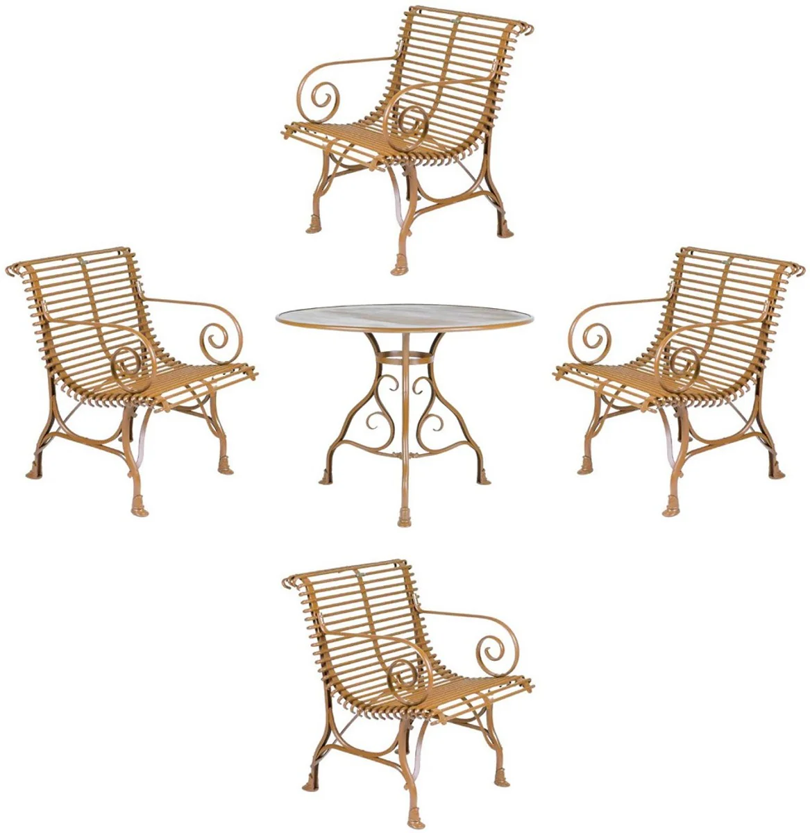 Casa Padrino conjunto de muebles de jard¨ªn Art Nouveau de hierro forjado marr¨®n - 1 Mesa Redonda de Jard¨ªn y 4 Sillas de Jard¨ªn con Reposabrazos - Muebles de Jard¨ªn Barrocos y Art Nouveau