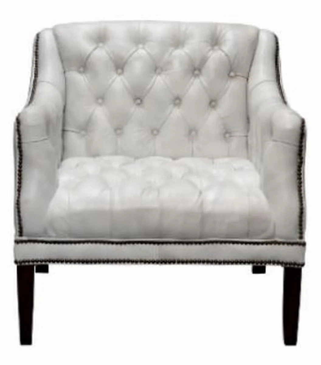 Casa Padrino luxury genuine leather living room armchair white / black 80 x 84 x H. 79 cm - Chesterfield Furniture