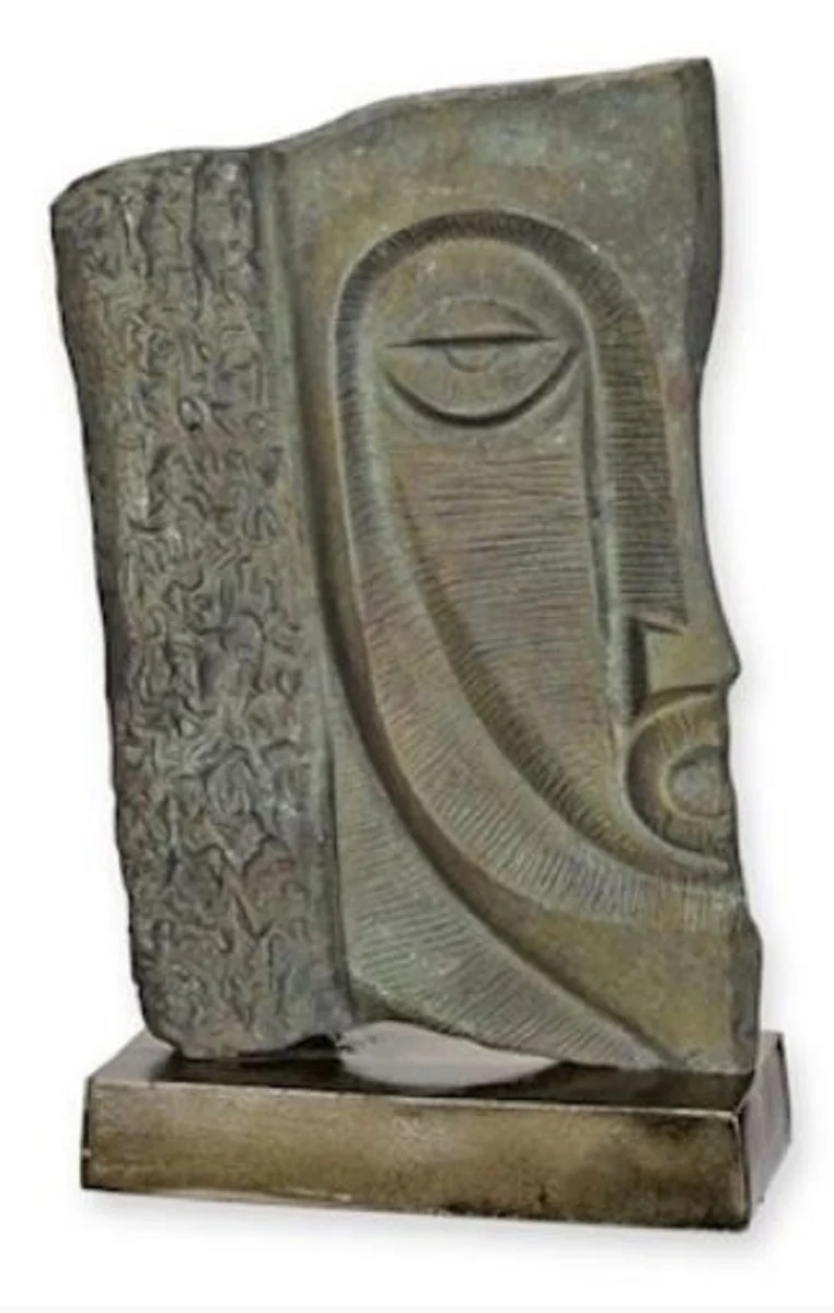 Casa Padrino escultura decorativa de aluminio de lujo cara gris antiguo / gris / latón 26 x 10,3 x A. 39,6 cm - Figura decorativa abstracta de aluminio - Decoración de escritorio